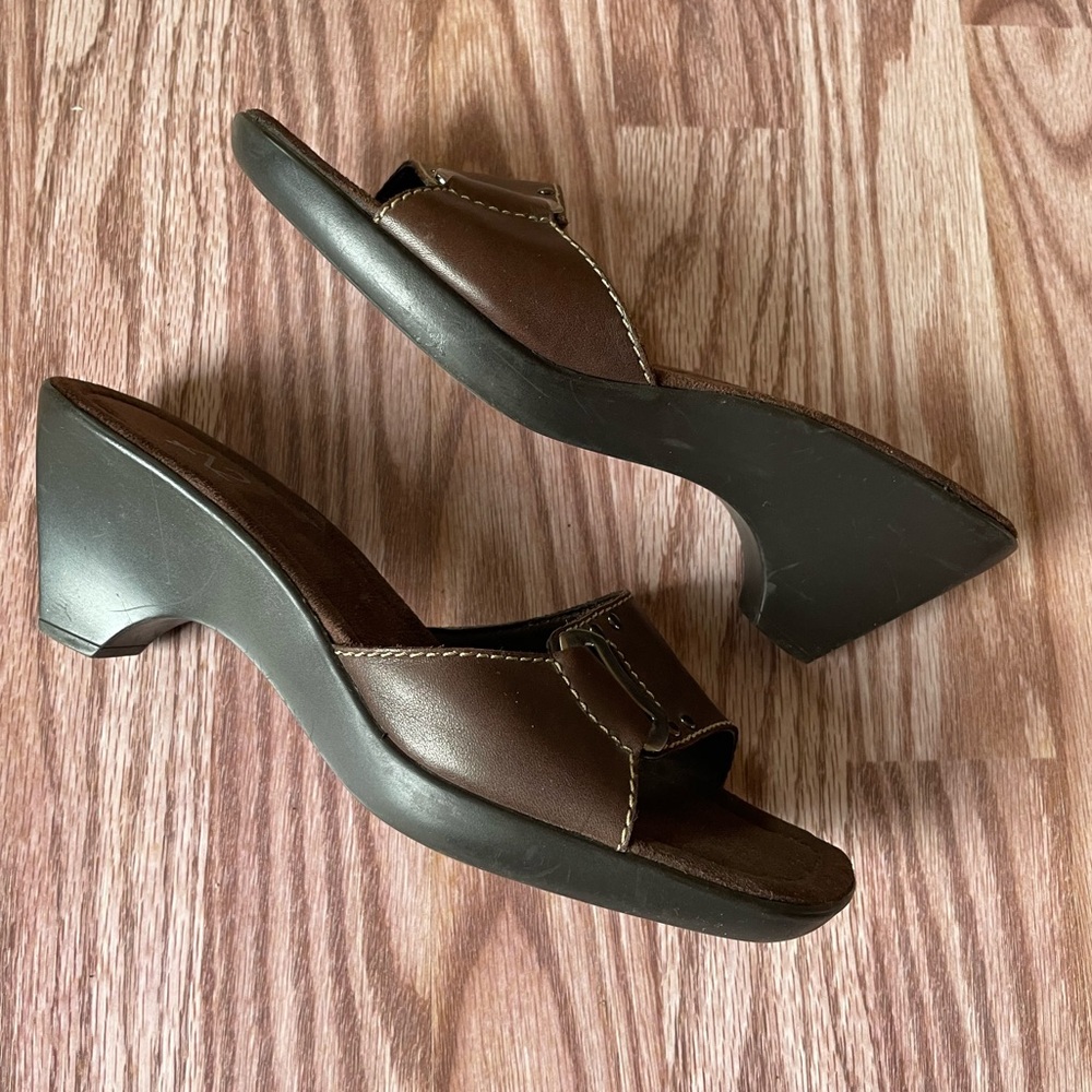 A2 Aerosoles Leather Sandals Slides Wedges Brown Size 8 Medium - Picture 4 of 9